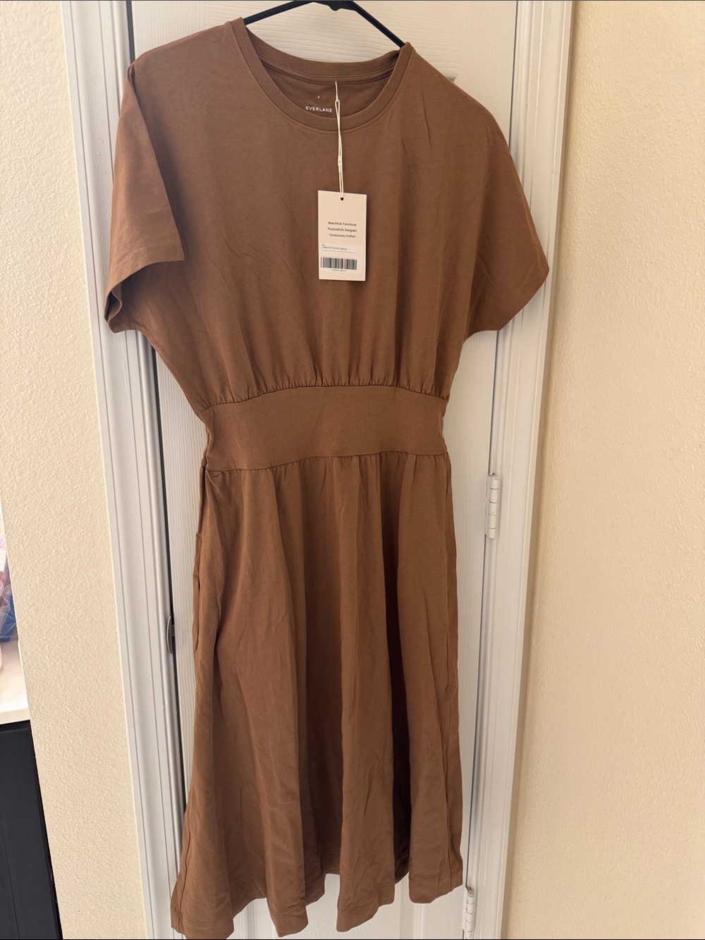 NWT Everlane Chestnut Brown Midi Dress with Defined Waist - S